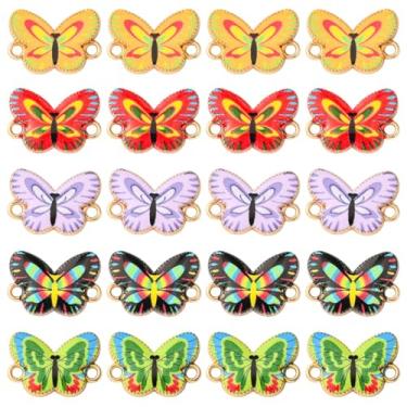 Imagem de UR URLIFEHALL 50 peças de pingentes de conector de borboleta de liga impressa, 5 cores, pingentes de elos de insetos voadores para pulseiras, colares, faça você mesmo para fazer joias