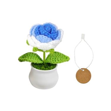 Imagem de Mini vasos de plantas e flores de crochê feitos à mão para apoio emocional | apreciação de professores e funcionários | formatura de aniversário | Decoração de mesa de escritório em casa