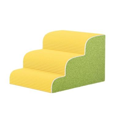 Imagem de MotiveTech Escadas para Cães, Rampas, Escada para Animais de Estimação, Degraus para Animais de Estimação, Cama Alta Interna, Escalada, Base Estável E Antiderrap, Amarelo Verde