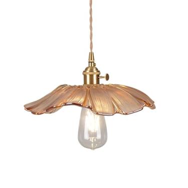 Imagem de MFMEXUL Luminária Pendente Moderna, Elegante, com Flores, em Vidro, Decorativa para Café, Sala de Estar, Quarto, Âmbar, Tamanho real