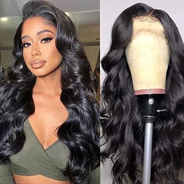 Imagem de Perucas de cabelo humano ondulado com tela frontal de cabelo humano 13 x 4 HD, pré-arrancadas, sem cola, transparente, lace frontal, perucas de cabelo humano para mulheres negras, cabelo brasileiro, cor natural, 150% de densidade, 66 cm