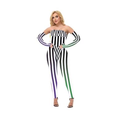 Imagem de Body Jester de Halloween para mulheres, estampa xadrez de palhaço assustador, macacão de duas peças com ombros de fora com mangas destacáveis para festas temáticas de cosplay
