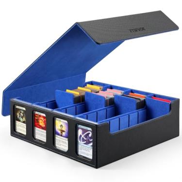 Imagem de Trading Card Storage Box for Commander - 3000+ Card Deck Box with Removable Cover, 24 Colorful Divider Tabs, Card Storage Box with Viewing Windows Fits for Magic Game (Black&Blue)