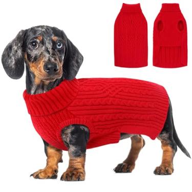 Imagem de AOFITEE Suéter de cachorro pequeno, suéter de cachorro PP suéter de cachorro menina menino, suéteres de Natal para cães de gola rolê, moletom vermelho quente GG roupas de outono para Yorkie, Chihuahua