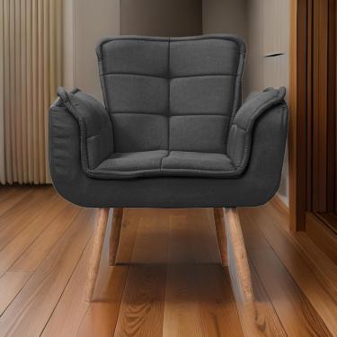 Imagem de Poltrona Opala Para Sala Cadeira Elegante Com Apoio De Braço Em Veludo Sentô Preto