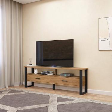 Imagem de Rack para TV Até 60 Polegadas 02 Gavetas 180cm Estilo Industrial Freijó Preto Fosco Dalla Costa