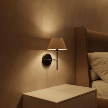 Imagem de Arandela De Parede Clássica Interruptor Com Cúpula Tecido Algodão Soquete E27 Bivolt (Chumbo Cup Bege)