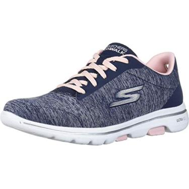 Imagem de Skechers Tênis feminino Go Walk 5-True, Azul-marinho/rosa, 6