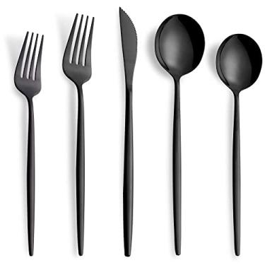 Imagem de Joincook Conjunto de talheres pretos de 40 peças, talheres de aço inoxidável, serviço para 8, incluindo garfos, colheres, facas, utensílios de cozinha, utensílios de mesa para casa e restaurante, pode