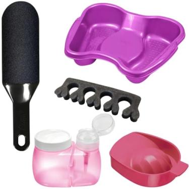 Imagem de Kit Manicure Pedicure Bacia Tigela Lixa Dosador de Acetona com Porta Algodão (Rosa)