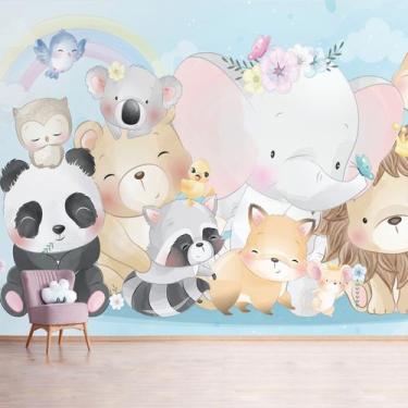 Imagem de Papel de Parede Painel Infantil Animais Zoo Aquarela 6 rolos 9m² - Qua