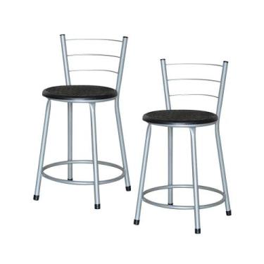 Imagem de Jogo 2 Banqueta Baixa Ratan Cinza Retro - Lamar Design, Preto