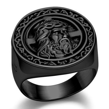 Imagem de Hoyazvet Anel de cruz de Jesus para homens - Aço inoxidável/ouro/joia religiosa preta - Presente de batismo cristão para ele, tamanho 7-13, Metal, Sem pedra preciosa