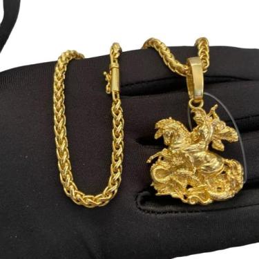 Imagem de Cordão Peruano 5Mm + Pingente São Jorge - Banhado A Ouro - Tojoia18K