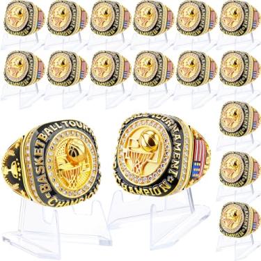 Imagem de Misdary Anéis de campeonato de basquete com suporte para o jogador mais valioso maior de todos os tempos anel de ouro presente prêmio time esportivo prêmio para vencedor do torneio (16 peças)