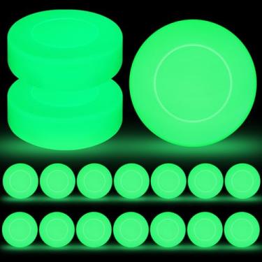 Imagem de Elcoho Discos planos de hóquei no gelo, discos de festa que brilham no escuro, disco de chão verde a granel com saco de cordão para jovens adultos esportes ao ar livre jogos de prática e treinamento