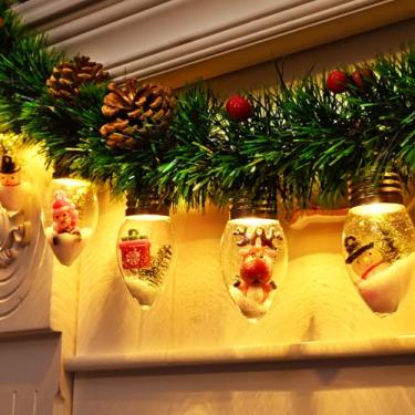 Imagem de WENMER 2 fios de luzes de globo de neve de Natal, 22 lâmpadas de LED para árvore de Natal, luzes alimentadas por bateria, decoração de interiores com ornamentos fofos para decoração de Natal de casa