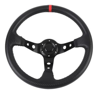 Imagem de EVGATSAUTO 14 Polegada Universal Racing Steering Wheel Com Botão Chifre Usado para Esporte Drifting Carros 6 Furo Hub Adaptador PVC e Alumínio Fibra De Carbono Olhar (Vermelho)