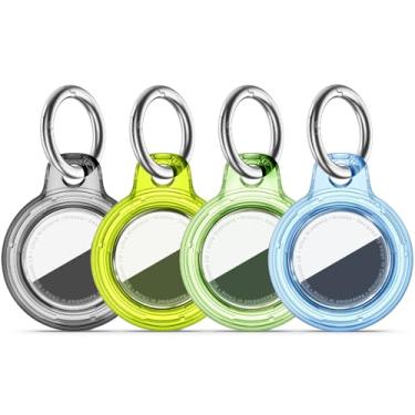 Imagem de Pacote com 4 Airtags de suporte à prova d'água com chaveiro Apple AirTag, capa rígida de policarbonato transparente, suporte para etiquetas de ar antiarranhões e choques, chaveiros e chaveiros