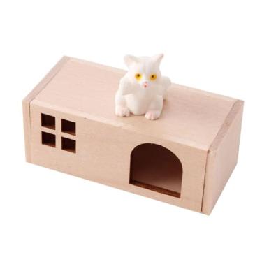Imagem de simhoa Casa de bonecas em miniatura, casa de animais de estimação, escala 1:12, móveis para de bonecas, mini estatueta de animal de estimação fofo, decoração, Gato