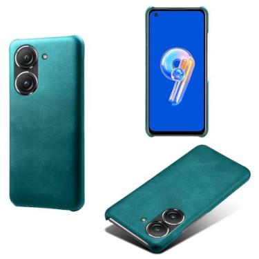 Imagem de Capa para Asus ZenFone 9,Proteção contra quedas,Casca de volta de cor sólida simples,Design de couro de imitação de plástico-Green