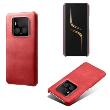 Imagem de Capa para Honor Magic 6 Ultimate,Proteção contra quedas,Casca de volta de cor sólida simples,Design de couro de imitação de plástico-Red