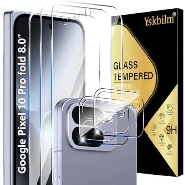 Imagem de Yskbilm (Pacote com 3+2) Protetor de tela de vidro para Google Pixel 10 Pro Fold com protetor de lente de câmera, vidro temperado 9H, desbloqueio de impressões digitais, antiarranhões, sem bolhas