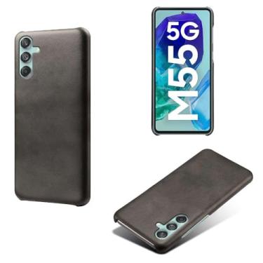 Imagem de Capa para Samsung Galaxy M55,Proteção contra quedas,Casca de volta de cor sólida simples,Design de couro de imitação de plástico-Black