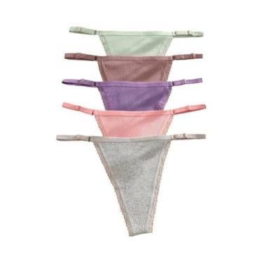 Imagem de Conjunto de 5 Calcinhas de Algodão Femininas - Cintura Ajustável e Con