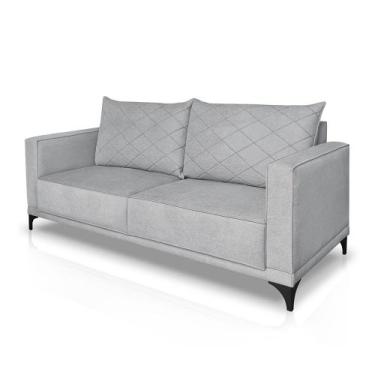 Imagem de Sofá 3 Lugares 2,00m Estofado em Bouclé Cinza com Pés Metálico - Etios