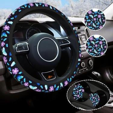 Imagem de Capa de volante com estampa de borboleta, capa de roda de carro antiderrapante universal de 35 a 38 cm, acessórios de carro de anime fofos para mulheres e homens