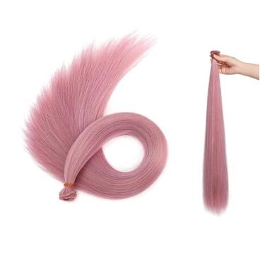 Imagem de SutouriiByuutii Extensões de cabelo sintético liso de 61 cm x 101 cm, peruca faça você mesmo, peruca ombré colorida para cosplay, 2 peças (rosa escuro)