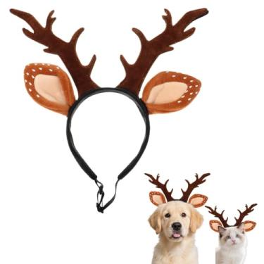Imagem de Tiara de chifres de rena de alce para cães e gatos de Natal, de Natal, acessórios para animais de estimação, acessórios para cães pequenos e médios, gatos, festa de Natal,