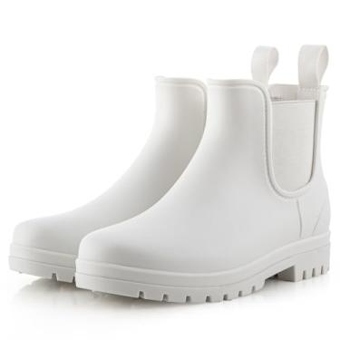 Imagem de planone Botas de chuva curtas femininas ortopédicas de largura larga modernas à prova d'água Chelsea para uso ao ar livre, sapatos de jardim, botas de tornozelo para mulheres, antiderrapante, para