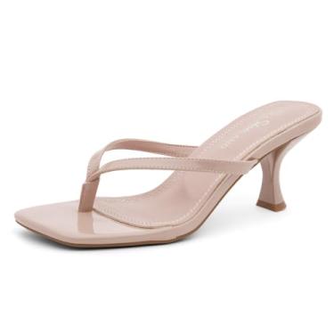 Imagem de Shoe Land Salto gatinho para mulheres | Chinelo de salto baixo | Chinelos de salto agulha de 6 cm | Sandálias elegantes de dedo aberto quadradas para o verão | 2025 na moda, 2401nude, 40