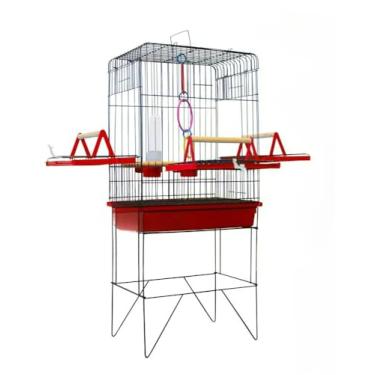 Imagem de Gaiola Viveiro Calopsita Com Bandejas Laterais C/Pé Grande AgapóRnis Aves Mansas Duplex/Triplex(GRADE PRETA - VERMELHO JEL)