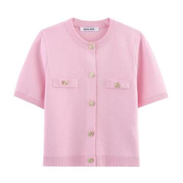 Imagem de Cardigan De Malha Feminino De Manga Curta Estilo Simples Para Primaver