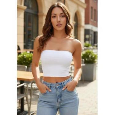 Imagem de Top Crop Faixa Cropped Único Justo Slim Lycra Malha Elastano - Modas F