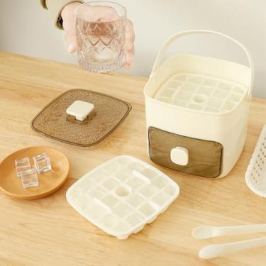 Imagem de DJAPWPX Balde de gelo portátil de plástico para geladeira, caixa de armazenamento de cubos de gelo de grande capacidade com 48 compartimentos de gelo, molde para acampamento ao ar livre e coquetéis