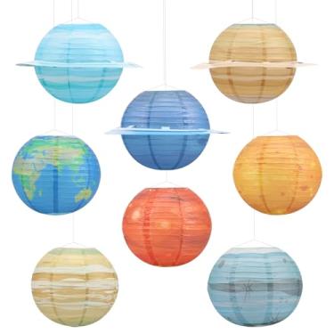 Imagem de Lanternas de papel de planeta decorativas, lanternas de papel espaciais para decoração de casa, ornamentos de lanterna de papel, lanternas de papel planetárias, lanternas de papel espaciais, planetas