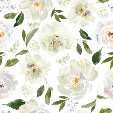 Imagem de VEELIKE Papel De Parede Floral Removível E Adesivo 17,7" 118" - Contact Decorativo Vintage Com Aquarela Peônia Para Quarto, Berçário, Paredes Armários Prateleiras