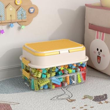 Imagem de Caixas organizadoras de brinquedos para Lego empilháveis organizadores de brinquedos Lego para armazenamento de blocos de montar (amarelo, 2 camadas)