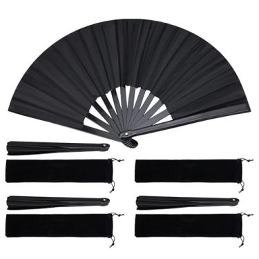 Imagem de Yitexin Pacote com 4 ventiladores de seda de 33 cm para dança de linha, preto, leques de mão dobráveis de Kung Fu chinês Clack com moldura de plástico para festivais decorativos, homens, mulheres
