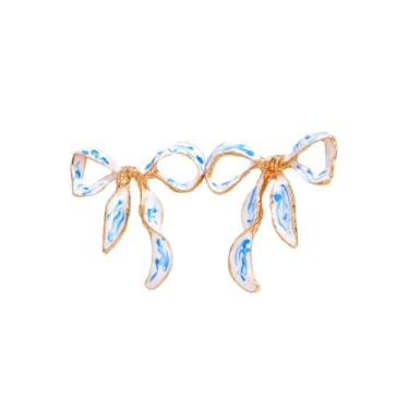 Imagem de Lindo brinco de laço, lágrima, pérola, flor, floral, brincos de porcelana azul e branco para mulheres, joias modernas, presentes, Zinco, Sem pedra preciosa