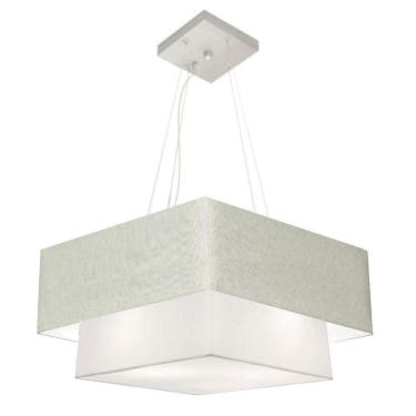 Imagem de Lustre Pendente Duplo Quadrado Vivare Md-4345 Cúpula Em Tecido 60x50cm - Bivolt Rustico-cinza-branco 110v/220v
