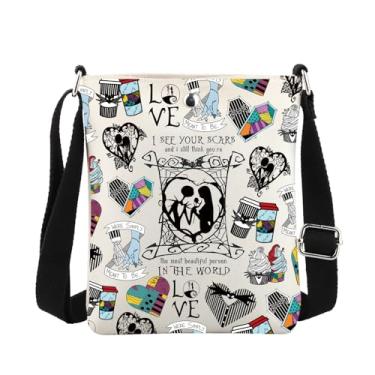 Imagem de MBMSO Jack and Sally Bolsa tiracolo Natal Jack Sally presentes para casais Skellington bolsa transversal presentes de lua de mel para o Sr. Sra, Bolsa tiracolo Jack Sally