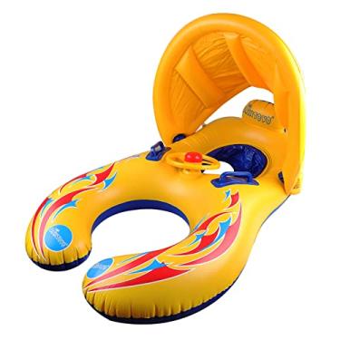 Imagem de Kalolary Anel inflável de natação para bebê, mamãe e bebê, assento flutuante inflável para pais e filhos, barco de natação com dossel removível para bebês e mães, suprimentos de piscina de verão