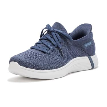 Imagem de Skechers Sapato Oxford feminino sem uso das mãos sem cadarço Swift W/Knit Fit, Azul marino, 42