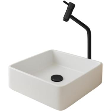 Imagem de SOFTINOX Kit Cuba de Banheiro Quadrada em Cerâmica com Torneira 1/4 de Volta Válvula Click 1.1/4 e Engate 60cm (Preta)