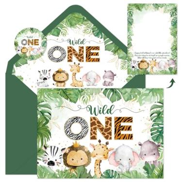 Imagem de Wild One Gift Card for Boys First Birthday Greeting Card with Envelope and Sticker, Double-Sized Jungle Safari Animals 1st Birthday Gift Card Birthday Gifts for Son, Nephew, Grandson, 5 x 7 Inch